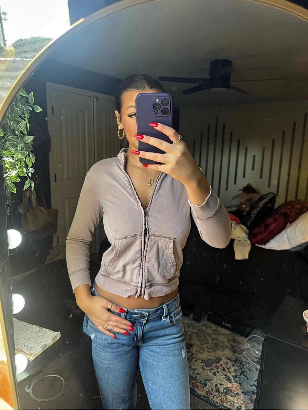 Cropped Zip-Up Hoodie Pink